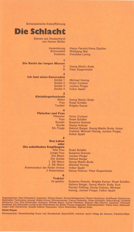 Showcase – March 2019: DIE SCHLACHT, stage play in Basel, 1976 02